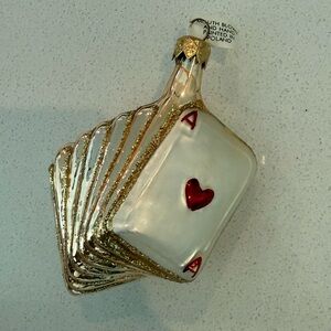 Vtg Pier 1 Imports Blown‎ Glass Ace Of Hearts Cards Christmas Ornament